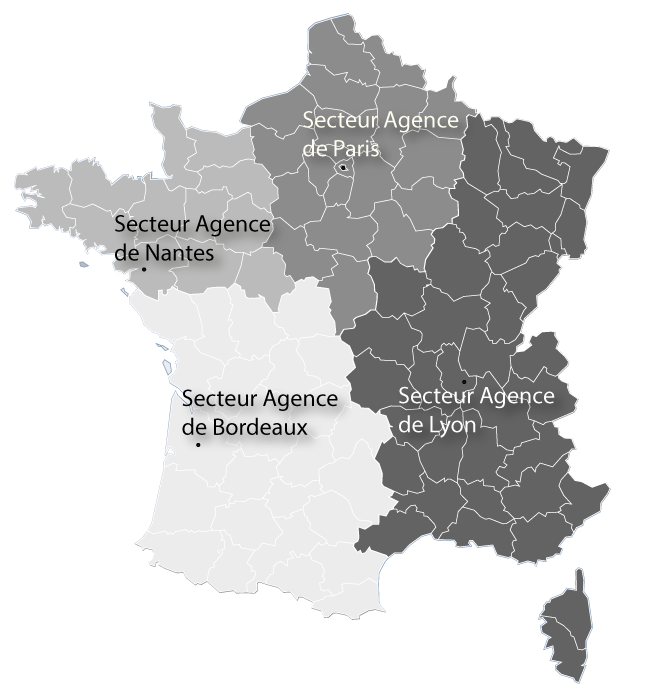 Carte de France des secteurs géographiques des agences de Remo machines